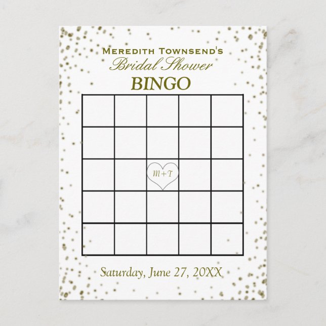 Invitation Carte Postale Bingo Fête des mariées | Confetti d'or (Devant)