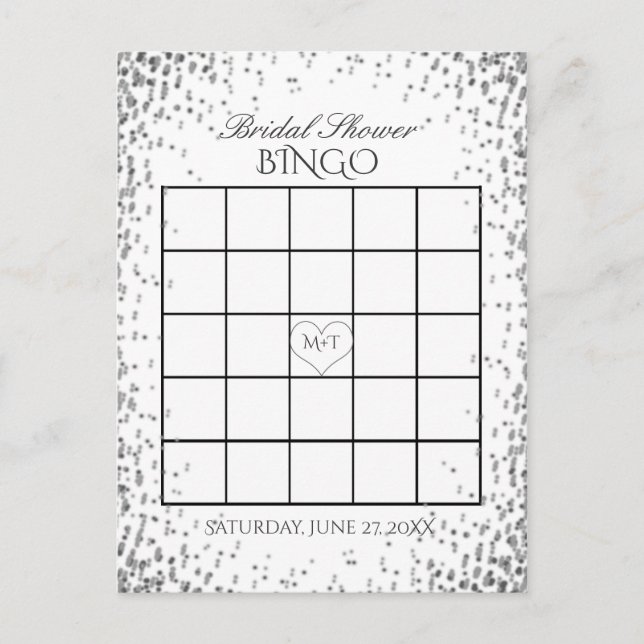 Invitation Carte Postale Bingo Fête des mariées | Confetti en argent (Devant)
