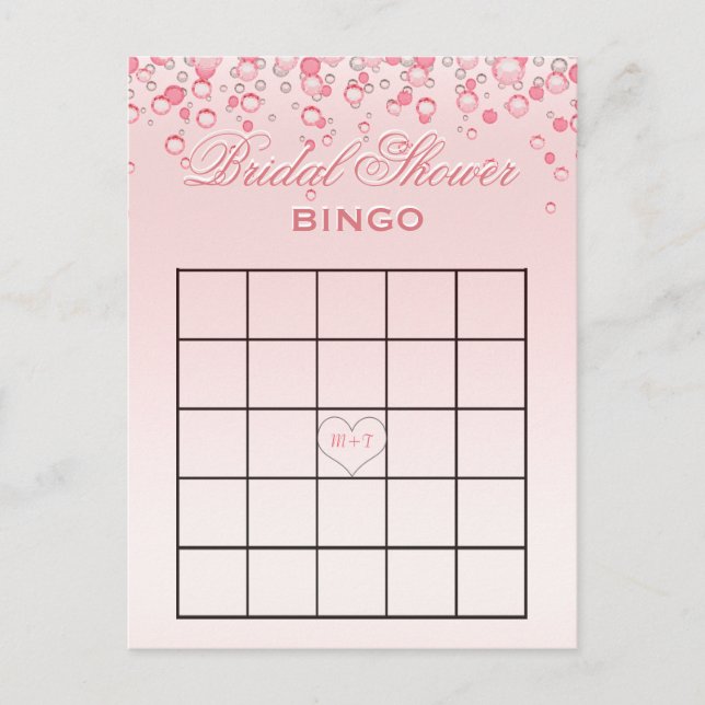 Invitation Carte Postale Bingo Fête des mariées | Rose (Devant)