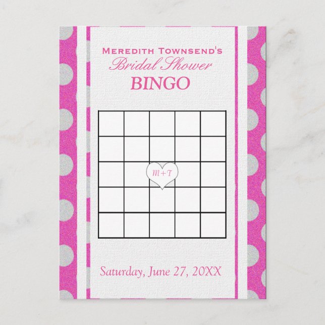 Invitation Carte Postale Bingo Fête des mariées | Rose et argent (Devant)