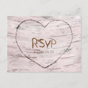 Invitation Carte Postale Birch Tree & Heart Mariage rustique RSVP