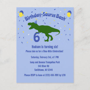 Invitation Carte Postale "Birthday-Saurus" Dinosaure pour enfants fête d'an
