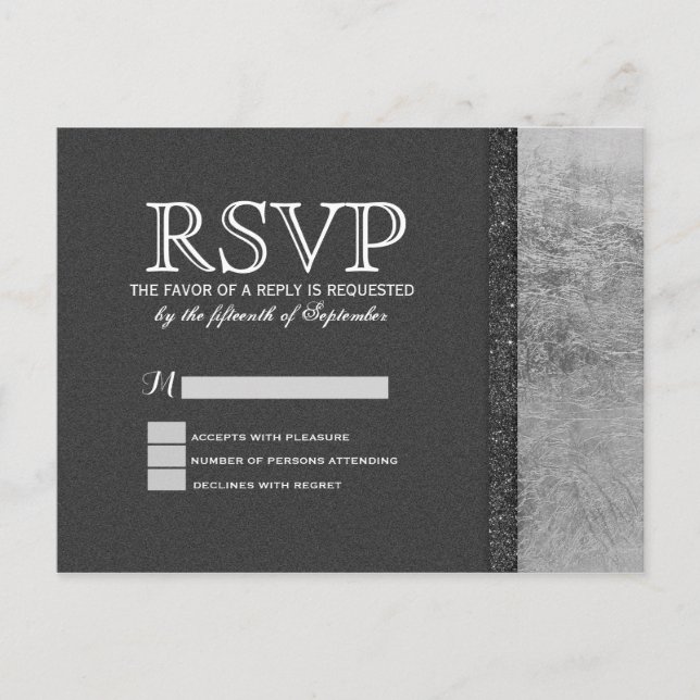 Invitation Carte Postale Black Elegant Chic Faux Foil & Parties scintillant (Devant)