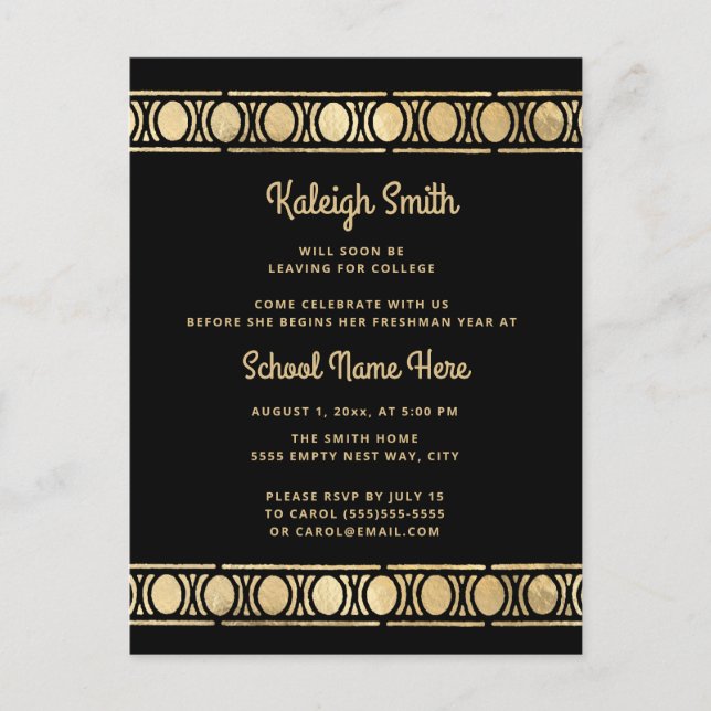 Invitation Carte Postale Black Gold Graduation Trunk Party (Devant)