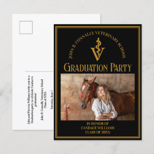 Invitation Carte Postale Black Veterinary School Photo Party