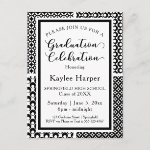 Invitation Carte Postale Black & White Retro Motif Graduation Party