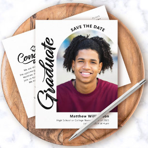 Invitation Carte Postale Blanc Enregistrer la date Graduation Arche photo n