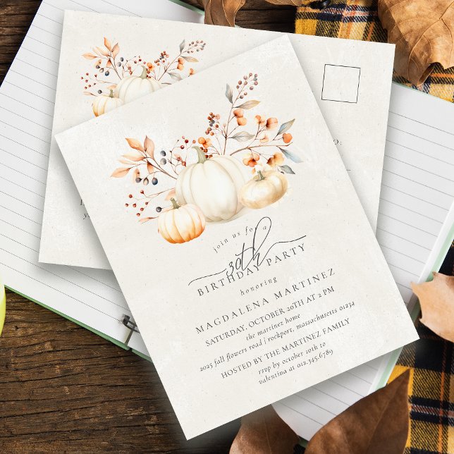 Invitation Carte Postale Blancs Citrouille Automne part 30e fête d'annivers (Créateur téléchargé)