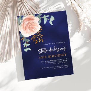 Invitation Carte Postale Bleu bleu rose or vert fleurie anniversaire