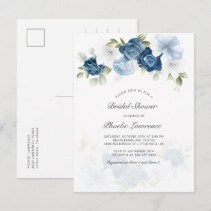 Invitation Carte Postale Bleu Dusty Fête des mariées de verdure Florale Scr
