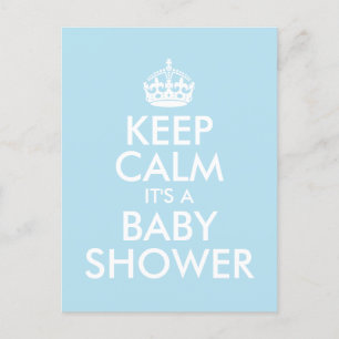 INVITATION CARTE POSTALE BLEU GARDER CALME C'EST UN BABY SHOWER