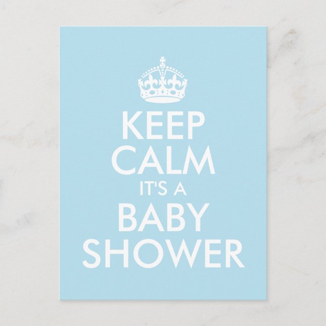 INVITATION CARTE POSTALE BLEU GARDER CALME C'EST UN BABY SHOWER (Devant)