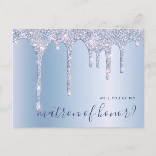 Invitation Carte Postale Bleu gouttes de parties scintillant serez-vous mon