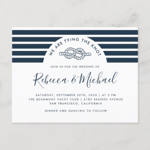 Invitation Carte Postale Bleu marine nautique attachant le mariage de noeud