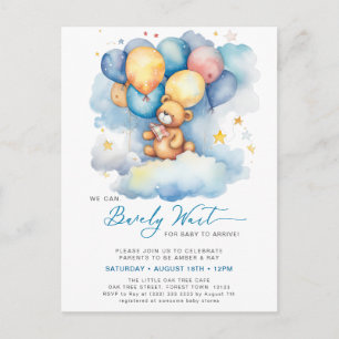 Invitation Carte Postale Bleu On Peut Attendre De Mignons Baby showers Garç