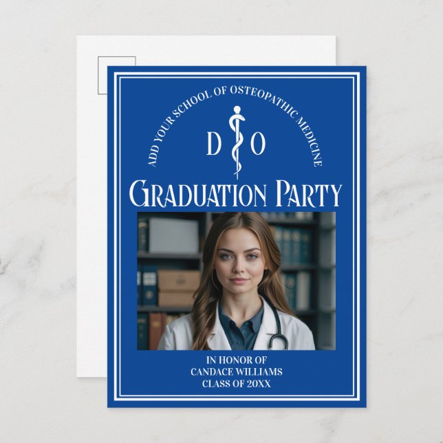 Invitation Carte Postale Bleu Ostéopathie Médicale School Graduation Party (Devant / Derrière)