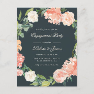 Invitation Carte Postale Bleu Peonies & Eucalyptus