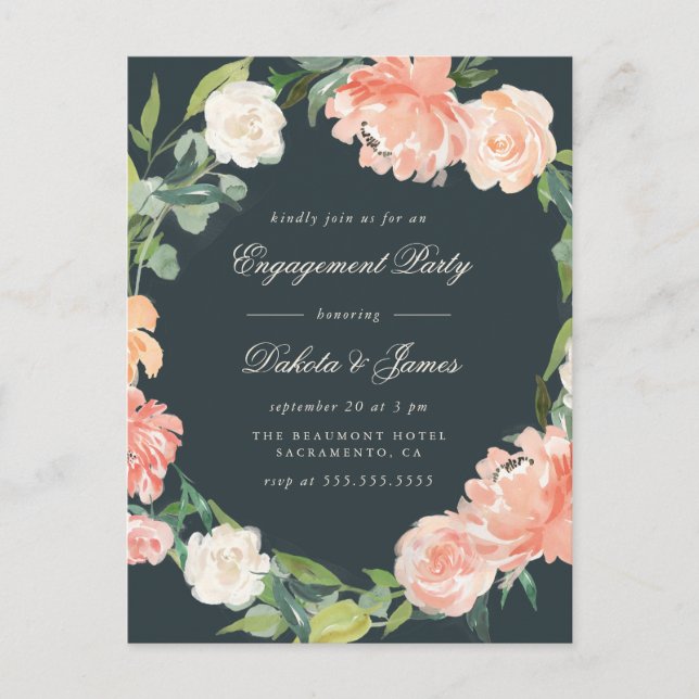 Invitation Carte Postale Bleu Peonies & Eucalyptus (Devant)