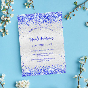 Invitation Carte Postale Bleu royal argent anniversaire
