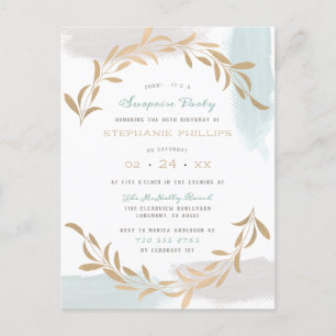 Invitation Carte Postale Blue Aquarelle Brossé Minimaliste Surprise Party