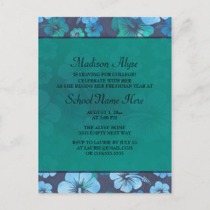 Invitation Carte Postale Blue Green Tropical Floral Trunk Party College