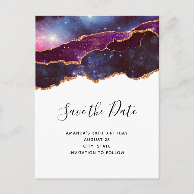 Invitation Carte Postale Blue & Purple Space & Stars Modern Enregistrer la  (Devant)