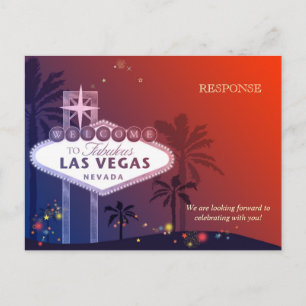 Invitation Carte Postale Blue & Red Las Vegas Wedding RSVP