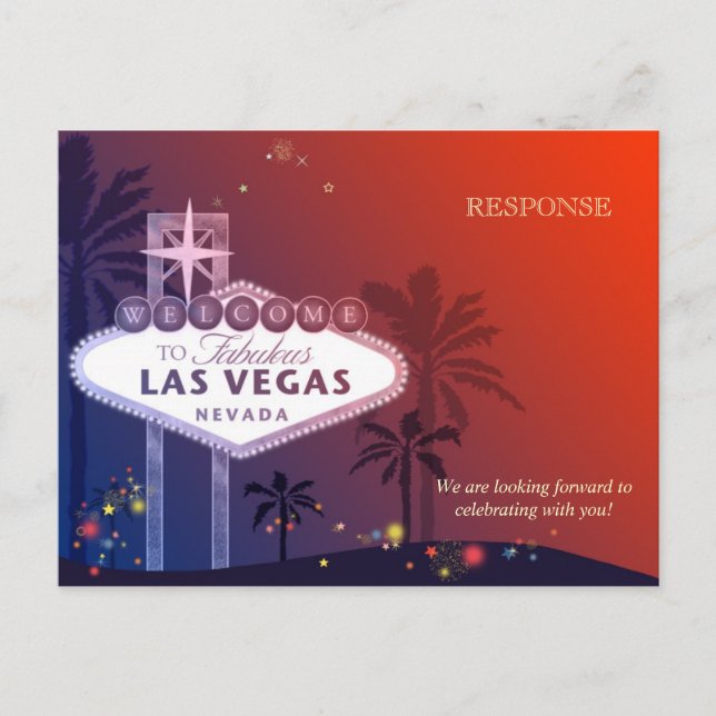 Invitation Carte Postale Blue & Red Las Vegas Wedding RSVP (Devant)