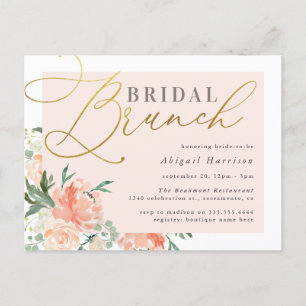 Invitation Carte Postale Blush & Gold Script Floral Bridal Brunch