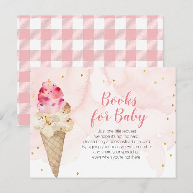 Invitation Carte Postale Blush Ice Cream Gold Parties scintillant Books for (Devant / Derrière)