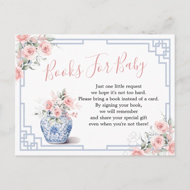 Invitation Carte Postale Blush Pink Chinoiserie Ginger Jar Livres Pour Bébé (Devant)