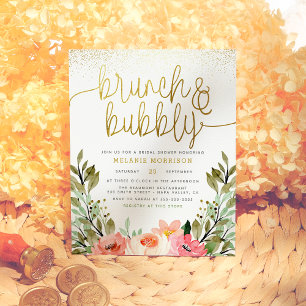 Invitation Carte Postale Blush Pink & Gold Brunch & Fête des mariées Bubbly