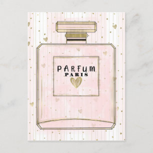 Invitation Carte Postale Blush Pink & Gold Paris Parfum Beauty Party