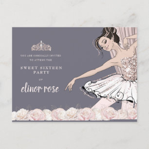 Invitation Carte Postale Blush rose Ballerina Sweet 16 Party