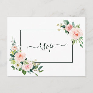 Invitation Carte Postale Blush Rose Fleurs Mariage RSVP