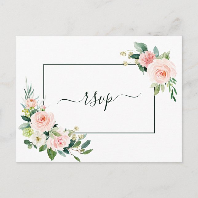 Invitation Carte Postale Blush Rose Fleurs Mariage RSVP (Devant)
