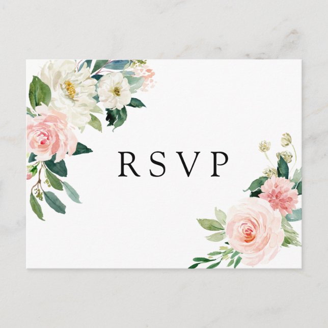 Invitation Carte Postale Blush White Bloom Floral Mariage RSVP (Devant)