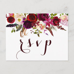 Invitation Carte Postale Bohème Aquarelle Florale Mariage d'automne RSVP