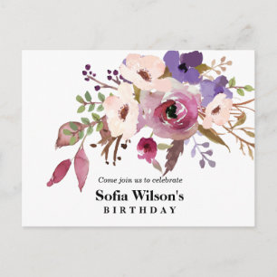Invitation Carte Postale bohème, pivoine, anniversaire