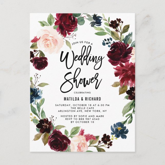 Invitation Carte Postale Boho Aquarelle Automne Wedding shower (Devant)