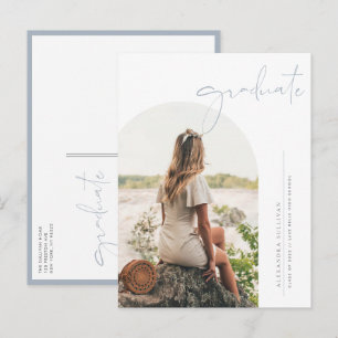 Invitation Carte Postale Boho Bleu Poussiéreux Minimaliste Arche Photo Remi