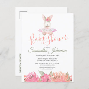 Invitation Carte Postale Boho Bunny Sucré Joli Baby shower Floral rose