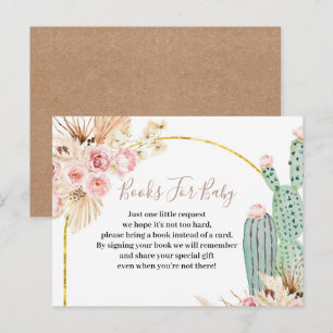 Invitation Carte Postale Boho Cactus Fleurs roses Livres pour bébé