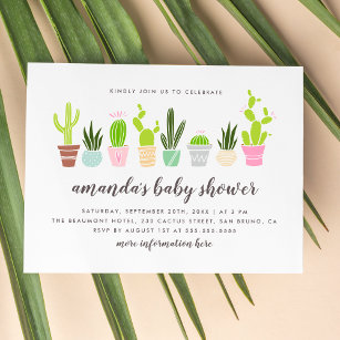 Invitation Carte Postale Boho Cactus moderne Plantes & Baby showers succule