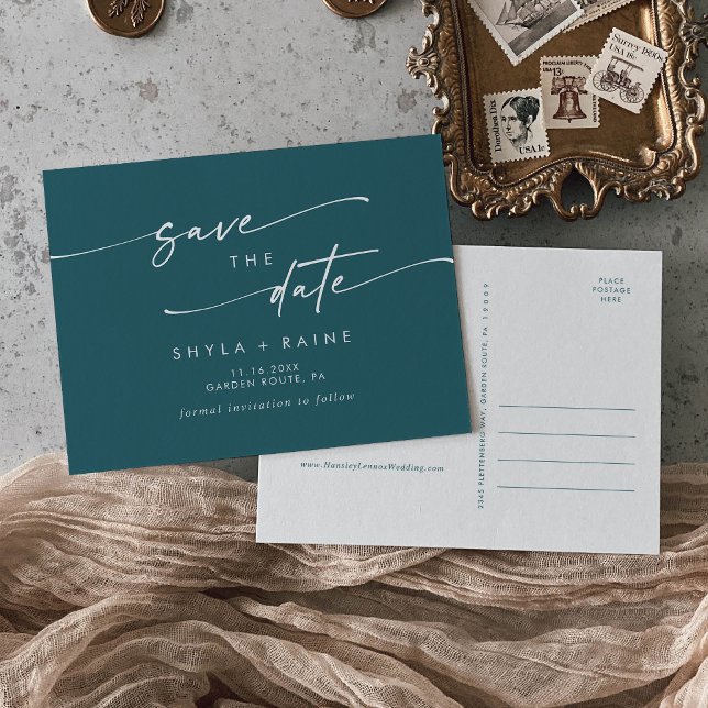 Invitation Carte Postale Boho Chic Blue Mariage Turquoise Enregistrer la da (Créateur téléchargé)