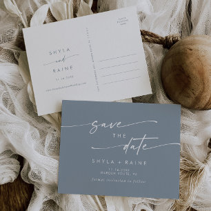 Invitation Carte Postale Boho Chic Dusty Blue Wedding Enregistrer la date