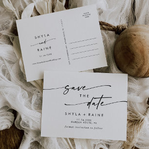 Invitation Carte Postale Boho Chic Noir et Blanc Mariage Enregistrer la dat