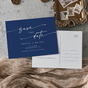 Invitation Carte Postale Boho Chic Royal Blue Wedding Enregistrer la date