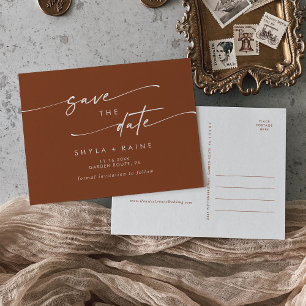 Invitation Carte Postale Boho Chic Terracotta Mariage Enregistrer la date