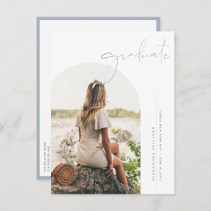 Invitation Carte Postale Boho Dusty Blue Minimalist Arch Photo Graduation